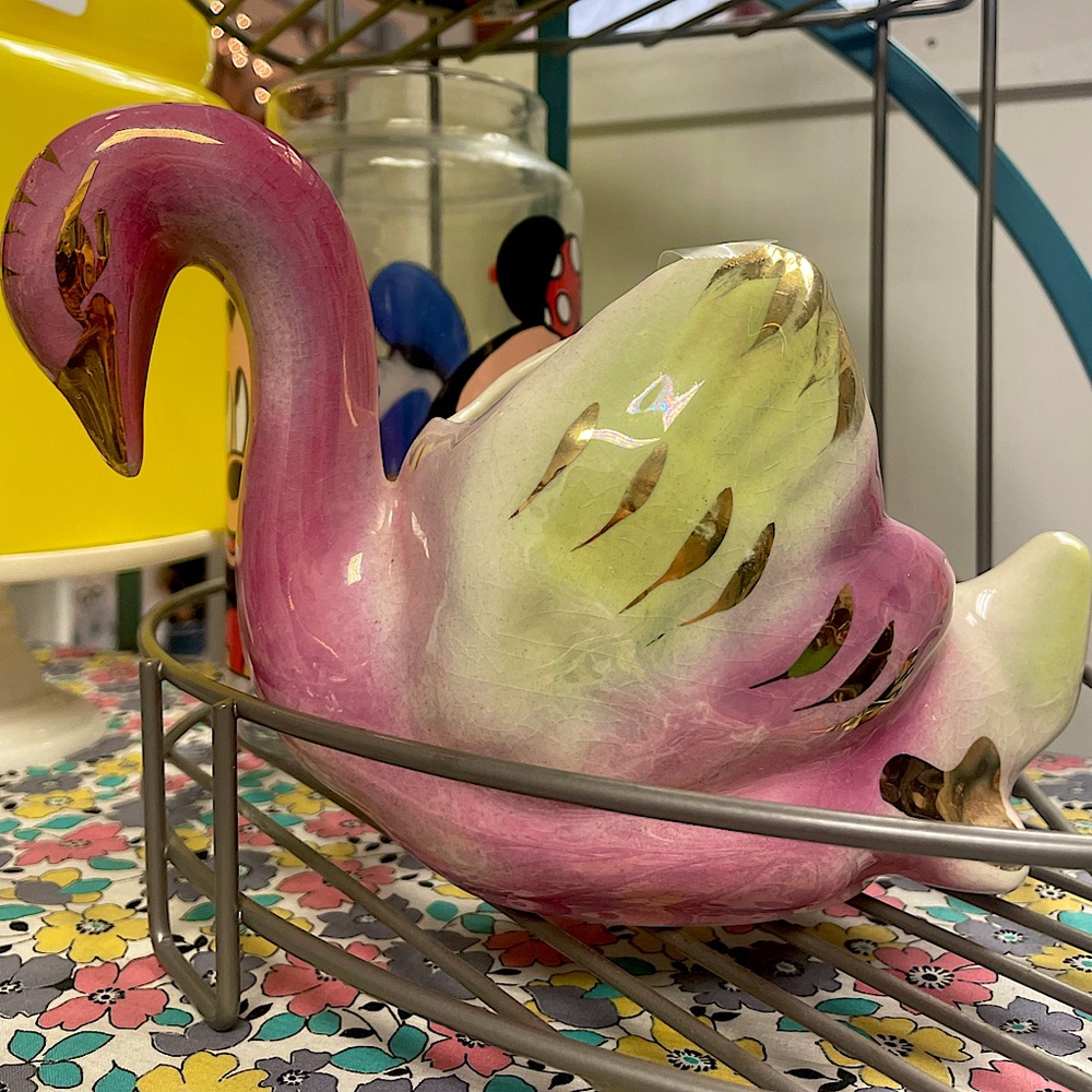 Vintage Ceramic Pink Swan Planter
